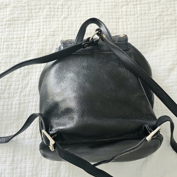 MCM Black Pebbled Calf Leather Logo Backpack - Picture 8 of 13